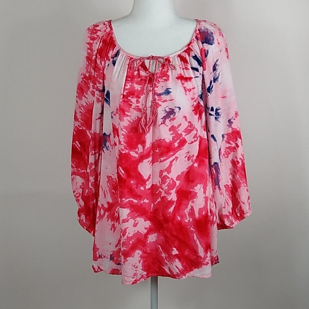 New Directions Weekend Women's Tie Dye Peasant Top Large